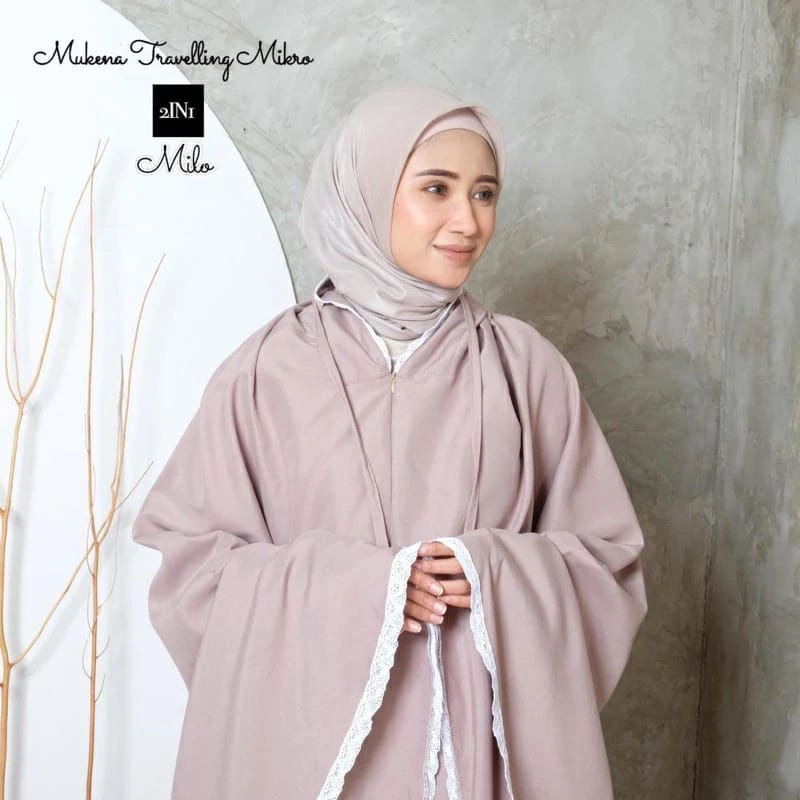 Mukena Dewasa Traveling 2 in 1 retsleting Katun Cantik Jumbo