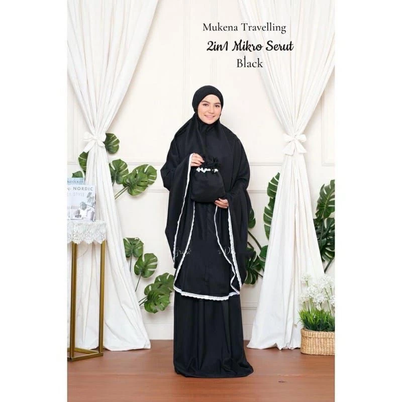 Mukena Dewasa Traveling 2 in 1 retsleting Katun Cantik Jumbo - Image 3