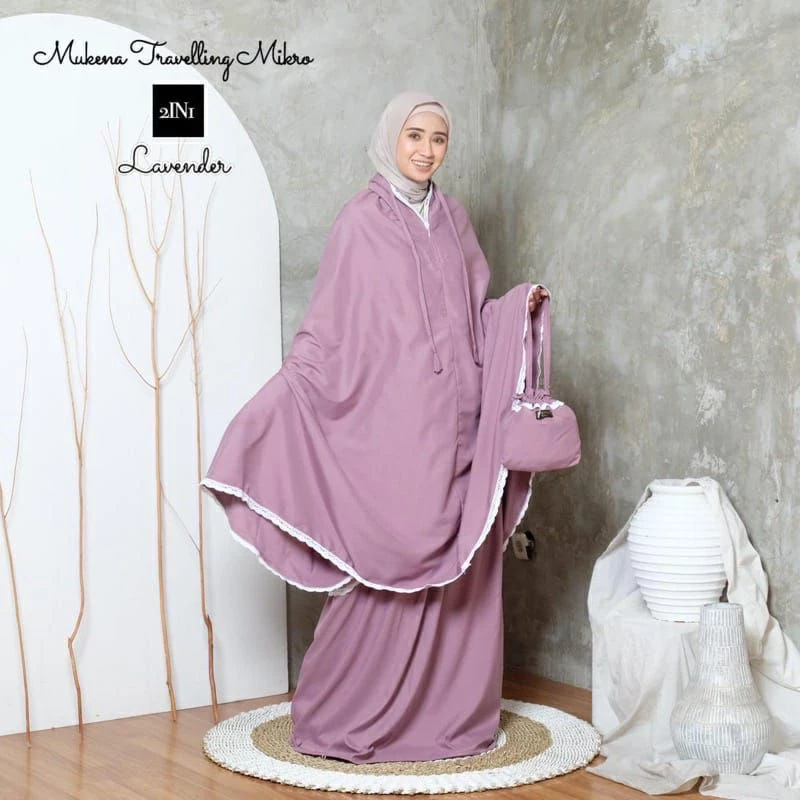 Mukena Dewasa Traveling 2 in 1 retsleting Katun Cantik Jumbo - Image 4