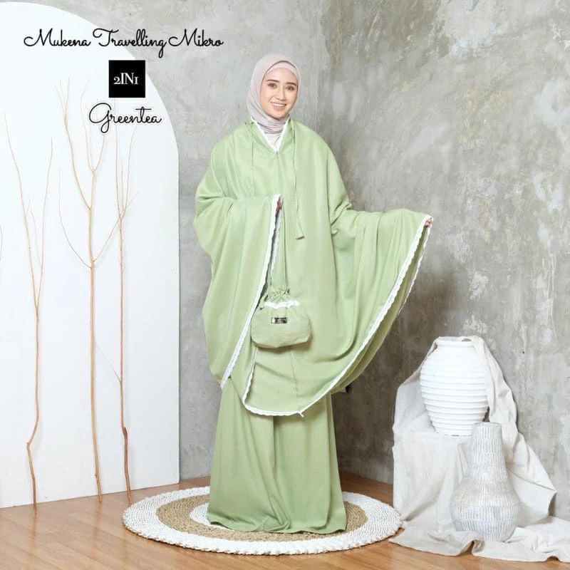 Mukena Dewasa Traveling 2 in 1 retsleting Katun Cantik Jumbo - Image 6