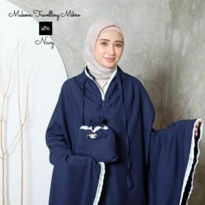Mukena Dewasa Traveling 2 in 1 retsleting Katun Renda Rajut Cantik