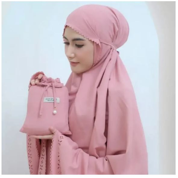 Mukena Dewasa 2 in 1 Traveling Katun Lasercut Elegan - Image 2